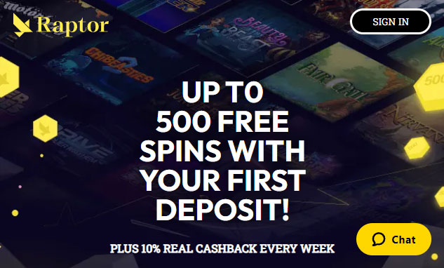 raptor casino 500 free spins
